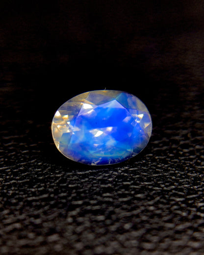 Natural Blue Fire Rainbow Moonstone 0.76 Carat 6.8x5 MM Oval Shape Faceted Gemstone from Madagascar