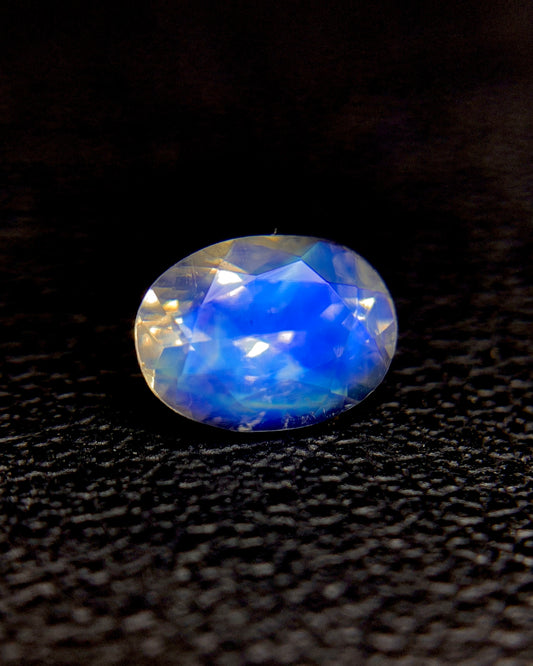 Natural Blue Fire Rainbow Moonstone 0.76 Carat 6.8x5 MM Oval Shape Faceted Gemstone from Madagascar
