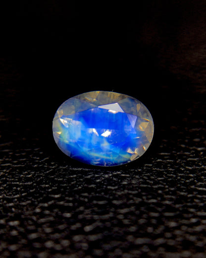 Natural Blue Fire Rainbow Moonstone 0.76 Carat 6.8x5 MM Oval Shape Faceted Gemstone from Madagascar