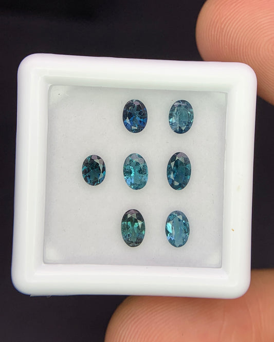Natural Indicolite Tourmaline Lot 1.44 Carat Mix Size Oval Shape Faceted Gemstone 7 Piece Lot 
