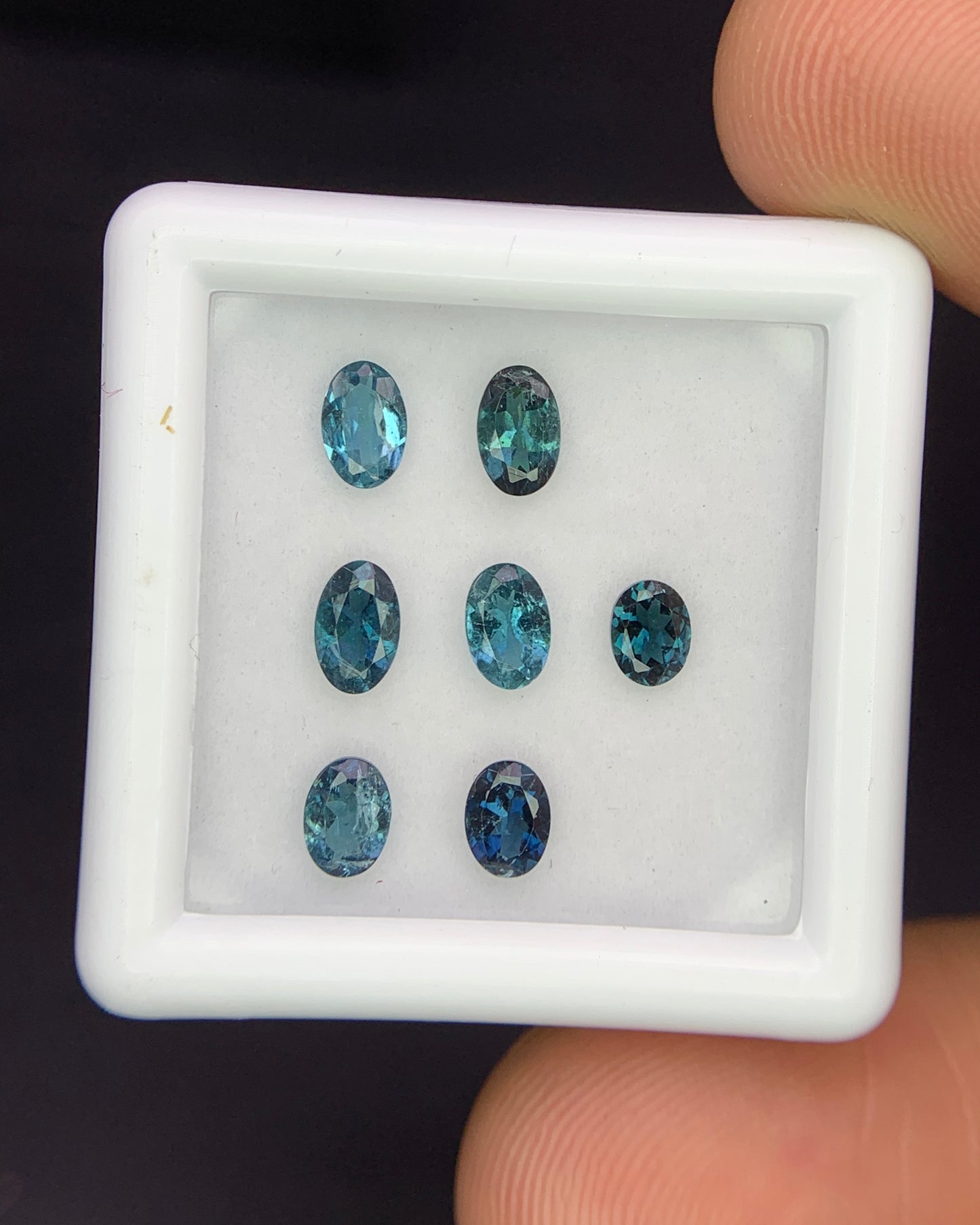 Natural Indicolite Tourmaline Lot 1.44 Carat Mix Size Oval Shape Faceted Gemstone 7 Piece Lot 