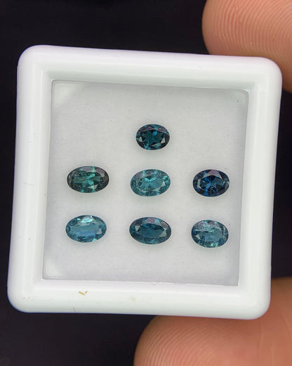 Natural Indicolite Tourmaline Lot 1.44 Carat Mix Size Oval Shape Faceted Gemstone 7 Piece Lot 