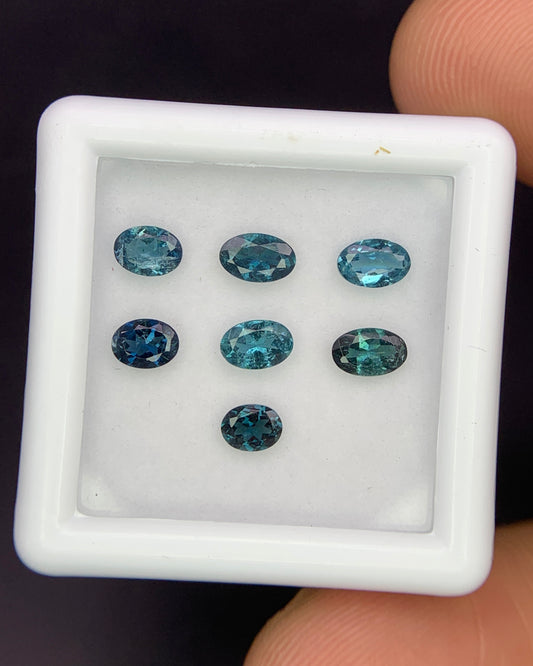 Natural Indicolite Tourmaline Lot 1.44 Carat Mix Size Oval Shape Faceted Gemstone 7 Piece Lot 
