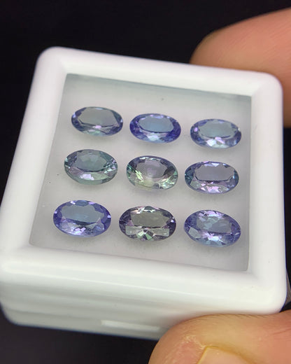 Natural Bi Color Tanzanite Lot 4.24 Carat 6x4 MM Oval Shape Faceted Gemstone 9 Piece Lot 