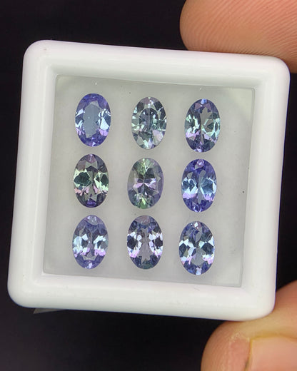 Natural Bi Color Tanzanite Lot 4.24 Carat 6x4 MM Oval Shape Faceted Gemstone 9 Piece Lot 