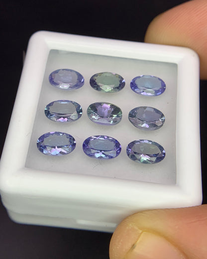 Natural Bi Color Tanzanite Lot 4.24 Carat 6x4 MM Oval Shape Faceted Gemstone 9 Piece Lot 