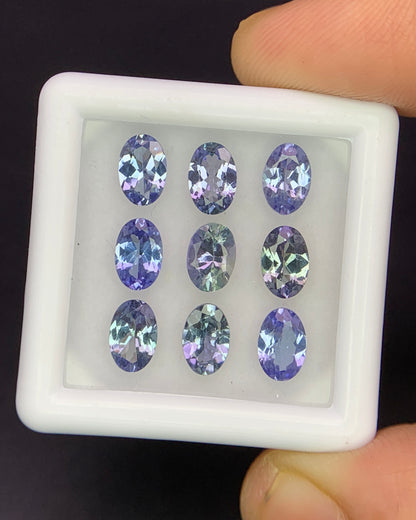 Natural Bi Color Tanzanite Lot 4.24 Carat 6x4 MM Oval Shape Faceted Gemstone 9 Piece Lot 