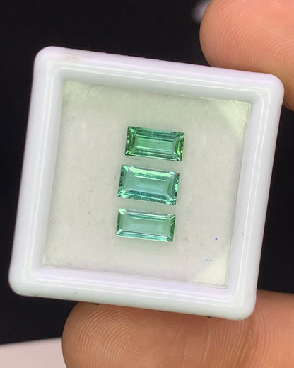 Natural Indicolite Tourmaline Lot 1.94 Carat 7x4 mm Baguette Shape Faceted Gemstone 3 Piece Lot