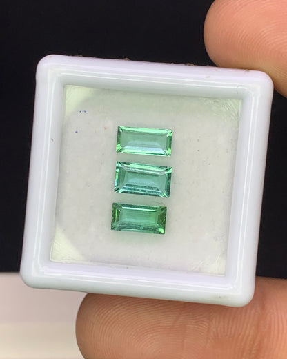 Natural Indicolite Tourmaline Lot 1.94 Carat 7x4 mm Baguette Shape Faceted Gemstone 3 Piece Lot