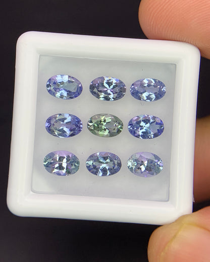 Natural Bi Color Tanzanite Lot 4.27 Carat 6x4 MM Oval Shape Faceted Gemstone 9 Piece Lot 