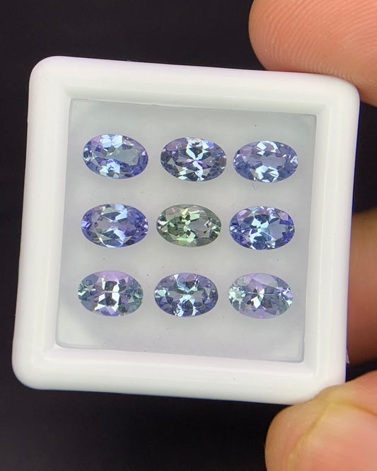 Natural Bi Color Tanzanite Lot 4.27 Carat 6x4 MM Oval Shape Faceted Gemstone 9 Piece Lot 