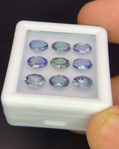 Natural Bi Color Tanzanite Lot 4.27 Carat 6x4 MM Oval Shape Faceted Gemstone 9 Piece Lot 