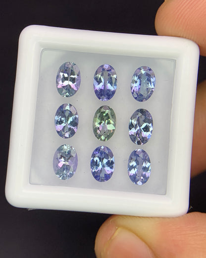 Natural Bi Color Tanzanite Lot 4.27 Carat 6x4 MM Oval Shape Faceted Gemstone 9 Piece Lot 