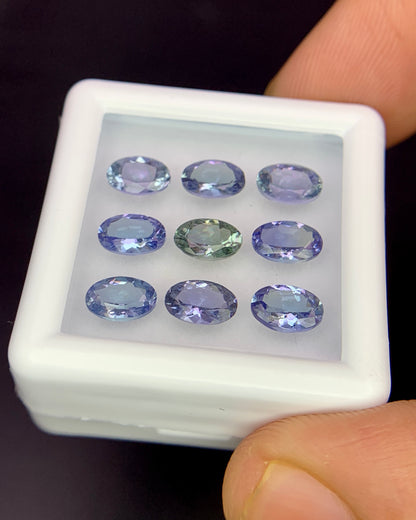 Natural Bi Color Tanzanite Lot 4.27 Carat 6x4 MM Oval Shape Faceted Gemstone 9 Piece Lot 