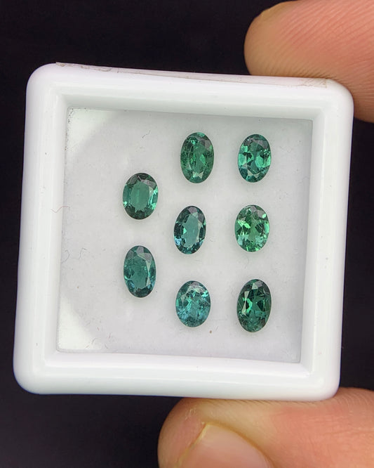 Natural Indicolite Tourmaline Lot 1.72 Carat Mix Size Oval Shape Faceted Gemstone 8 Piece Lot