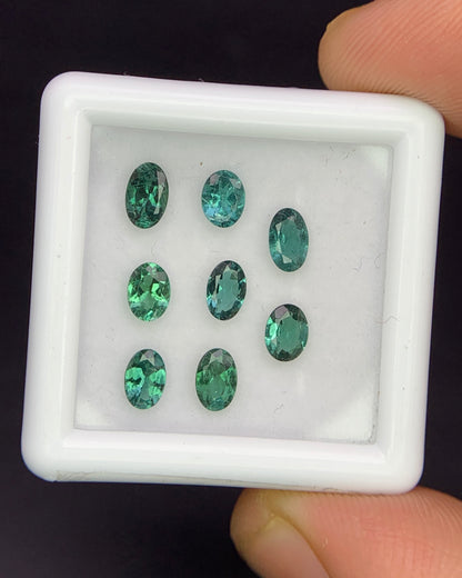 Natural Indicolite Tourmaline Lot 1.72 Carat Mix Size Oval Shape Faceted Gemstone 8 Piece Lot