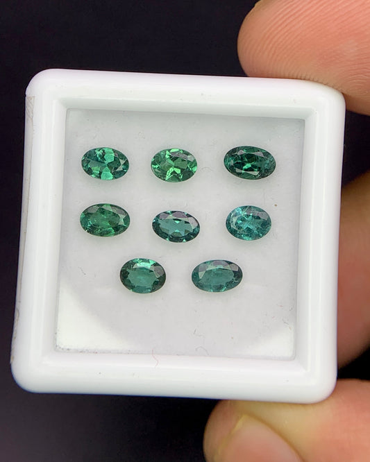 Natural Indicolite Tourmaline Lot 1.72 Carat Mix Size Oval Shape Faceted Gemstone 8 Piece Lot
