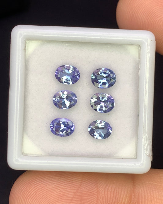 Natural Bi Color Tanzanite Lot 2.27 Carat 5x4 MM Oval Shape Faceted Gemstone 6 Piece Lot 