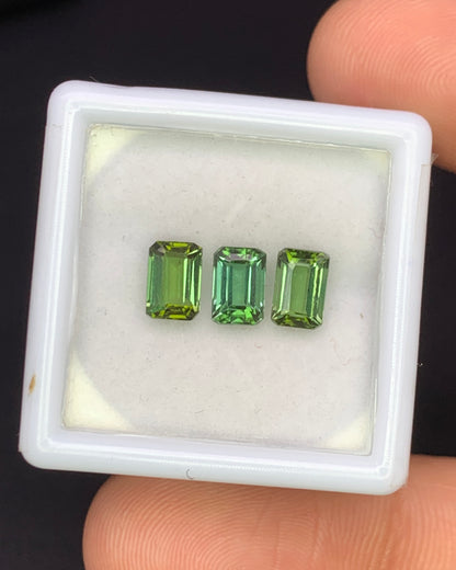 Natural Green Tourmaline Lot 1.94 Carat 6x4 MM Octagon Shape Faceted Gemstone 3 Piece Lot