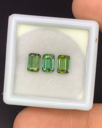 Natural Green Tourmaline Lot 1.94 Carat 6x4 MM Octagon Shape Faceted Gemstone 3 Piece Lot