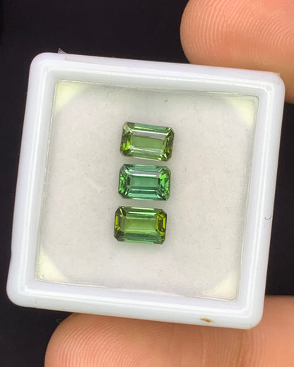 Natural Green Tourmaline Lot 1.94 Carat 6x4 MM Octagon Shape Faceted Gemstone 3 Piece Lot