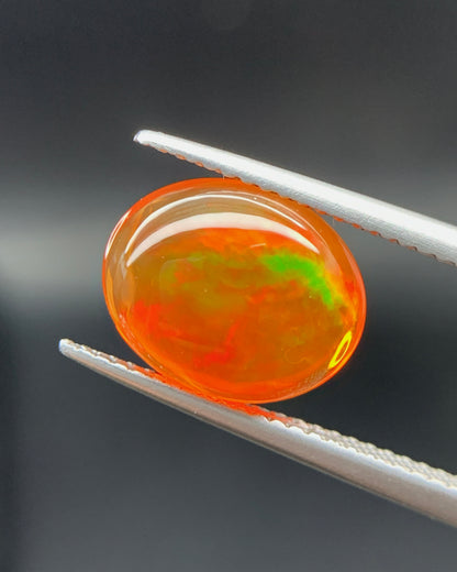 Natural Mexican Fire Opal 3.02 Carat 11.8x9.5 MM Oval Shape Cabochon Gemstone 