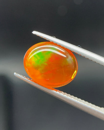 Natural Mexican Fire Opal 3.02 Carat 11.8x9.5 MM Oval Shape Cabochon Gemstone 