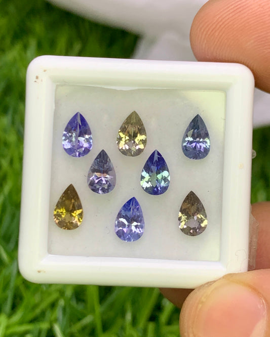 Natural Unheated Tanzanite Lot 3.04 Carat Mix Size Pear Shape Faceted Gemstone 8 Piece Lot