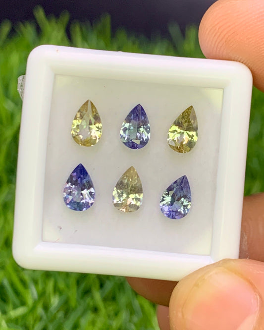 Natural Unheated Tanzanite Lot 2.71 Carat Mix Size Pear Shape Faceted Gemstone 6 Piece Lot