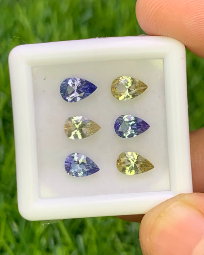 Natural Unheated Tanzanite Lot 2.71 Carat Mix Size Pear Shape Faceted Gemstone 6 Piece Lot