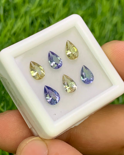 Natural Unheated Tanzanite Lot 2.71 Carat Mix Size Pear Shape Faceted Gemstone 6 Piece Lot