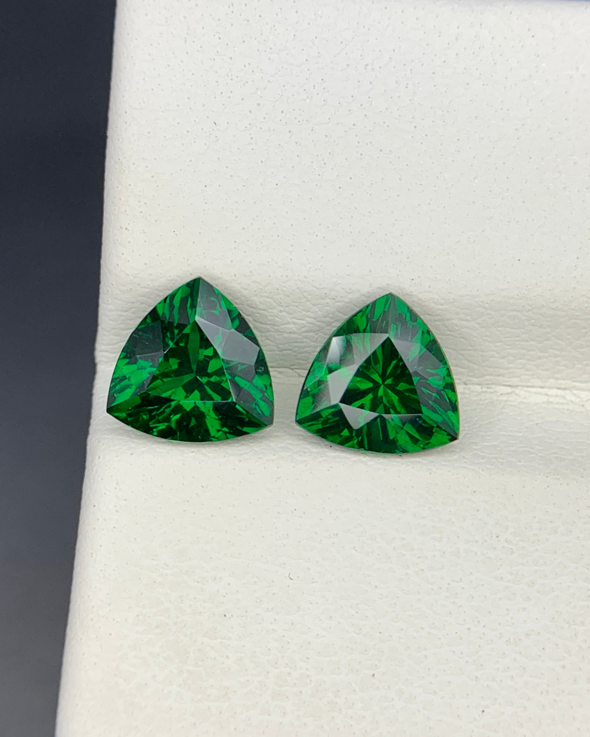 Natural Tsavorite Pair 2.55 Carat 7x7 MM Trillion Shape Faceted Gemstone Pair