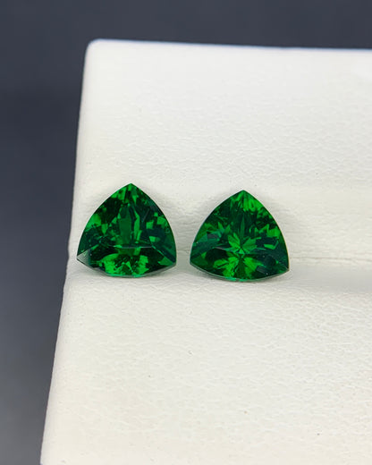 Natural Tsavorite Pair 2.55 Carat 7x7 MM Trillion Shape Faceted Gemstone Pair