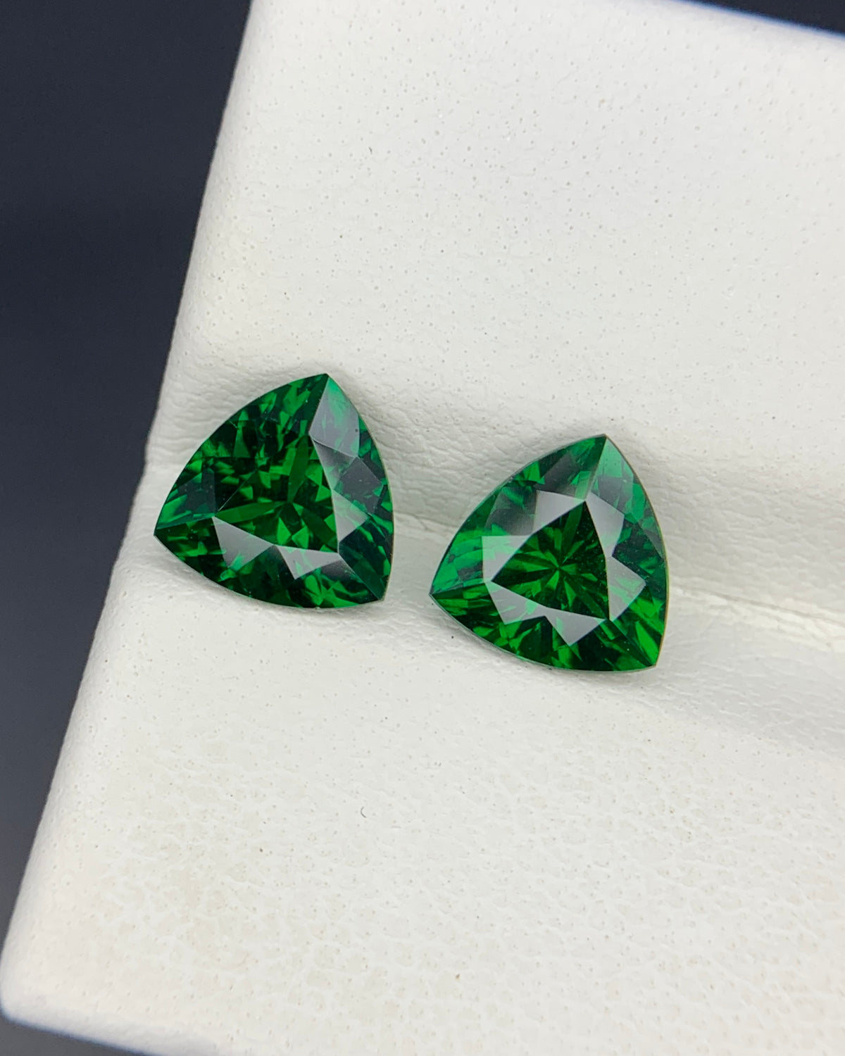 Natural Tsavorite Pair 2.55 Carat 7x7 MM Trillion Shape Faceted Gemstone Pair