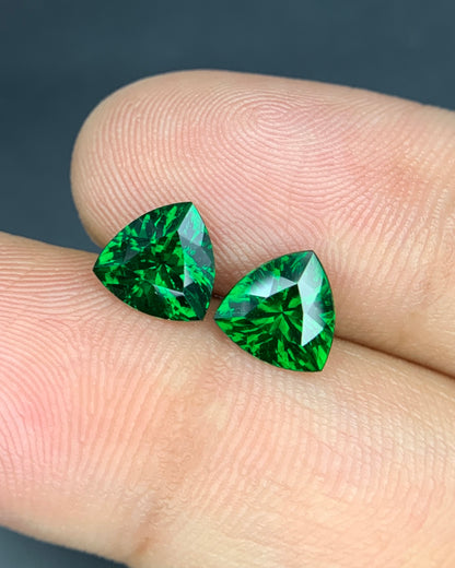 Natural Tsavorite Pair 2.55 Carat 7x7 MM Trillion Shape Faceted Gemstone Pair