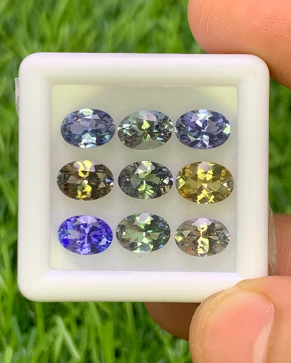 Natural Unheated Tanzanite Lot 6.36 Carat Mix Size Oval Shape Faceted Gemstone 9 Piece Lot