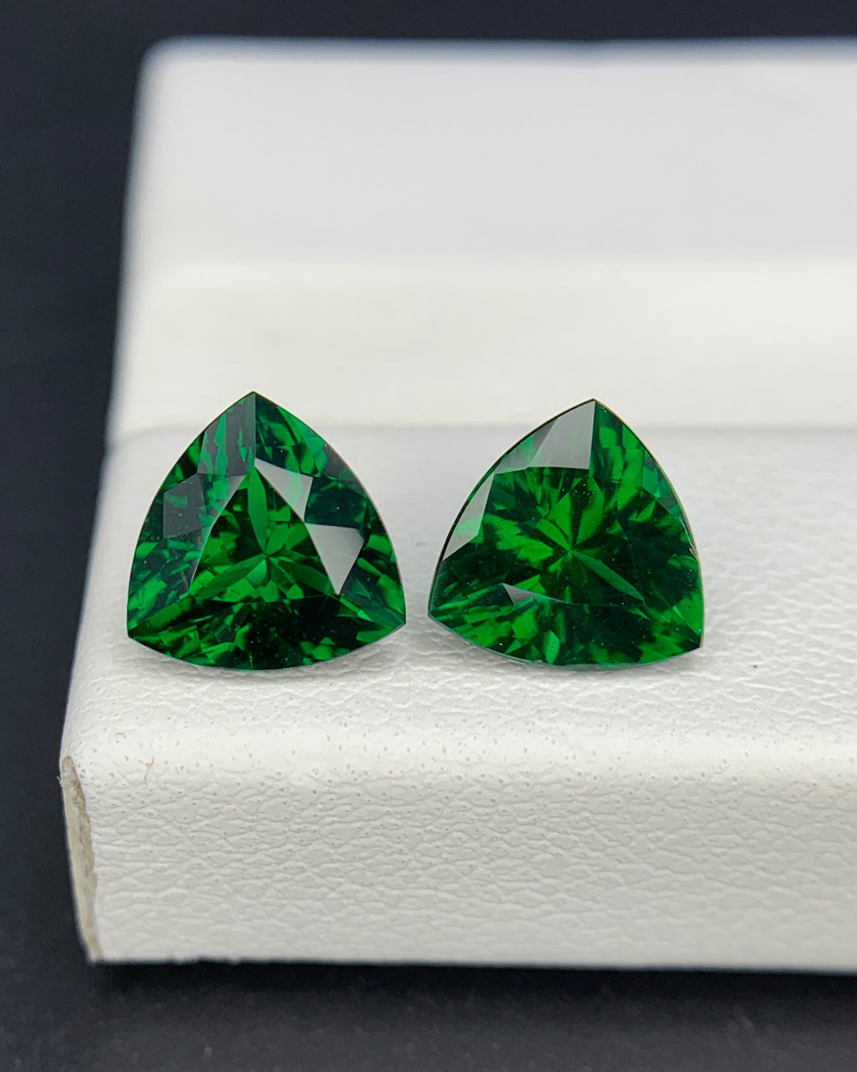 Natural Tsavorite Pair 2.55 Carat 7x7 MM Trillion Shape Faceted Gemstone Pair