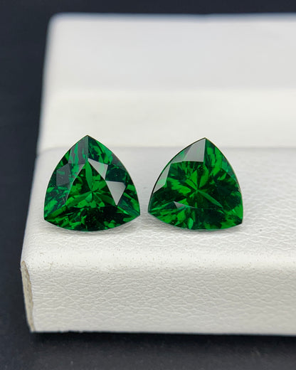 Natural Tsavorite Pair 2.55 Carat 7x7 MM Trillion Shape Faceted Gemstone Pair