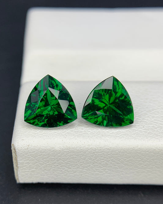Natural Tsavorite Pair 2.55 Carat 7x7 MM Trillion Shape Faceted Gemstone Pair