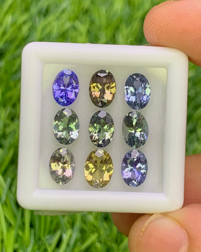 Natural Unheated Tanzanite Lot 6.36 Carat Mix Size Oval Shape Faceted Gemstone 9 Piece Lot