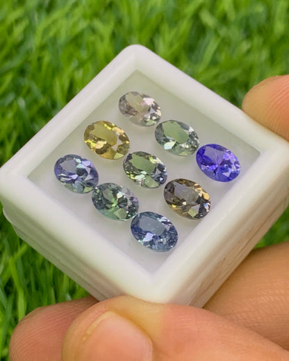 Natural Unheated Tanzanite Lot 6.36 Carat Mix Size Oval Shape Faceted Gemstone 9 Piece Lot