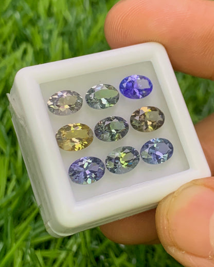 Natural Unheated Tanzanite Lot 6.36 Carat Mix Size Oval Shape Faceted Gemstone 9 Piece Lot