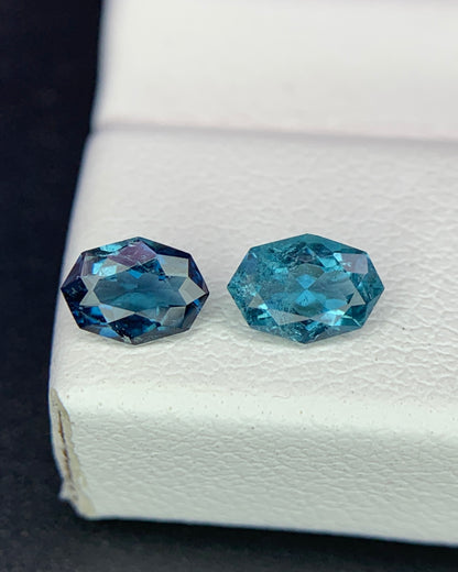 Natural Indicolite Tourmaline Lot 0.54 Carat 5.5x3.9/5.2x3.8 MM Fancy Shape Faceted Gemstone 2 Piece Lot