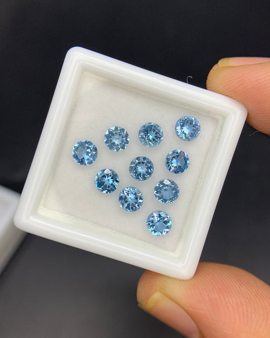 Natural Santa Maria Aquamarine Lot 2.07 Carat 4x4 Round Shape Faceted Gemstone 10 Piece Lot
