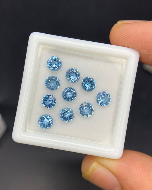 Natural Santa Maria Aquamarine Lot 2.07 Carat 4x4 Round Shape Faceted Gemstone 10 Piece Lot
