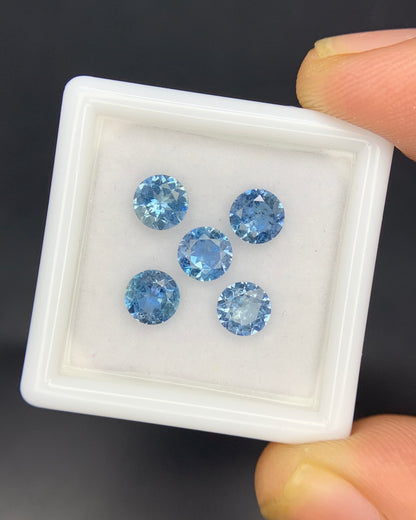 Natural Santa Maria Aquamarine Lot 1.85 Carat 5x5 Round Shape Faceted Gemstone 5 Piece Lot