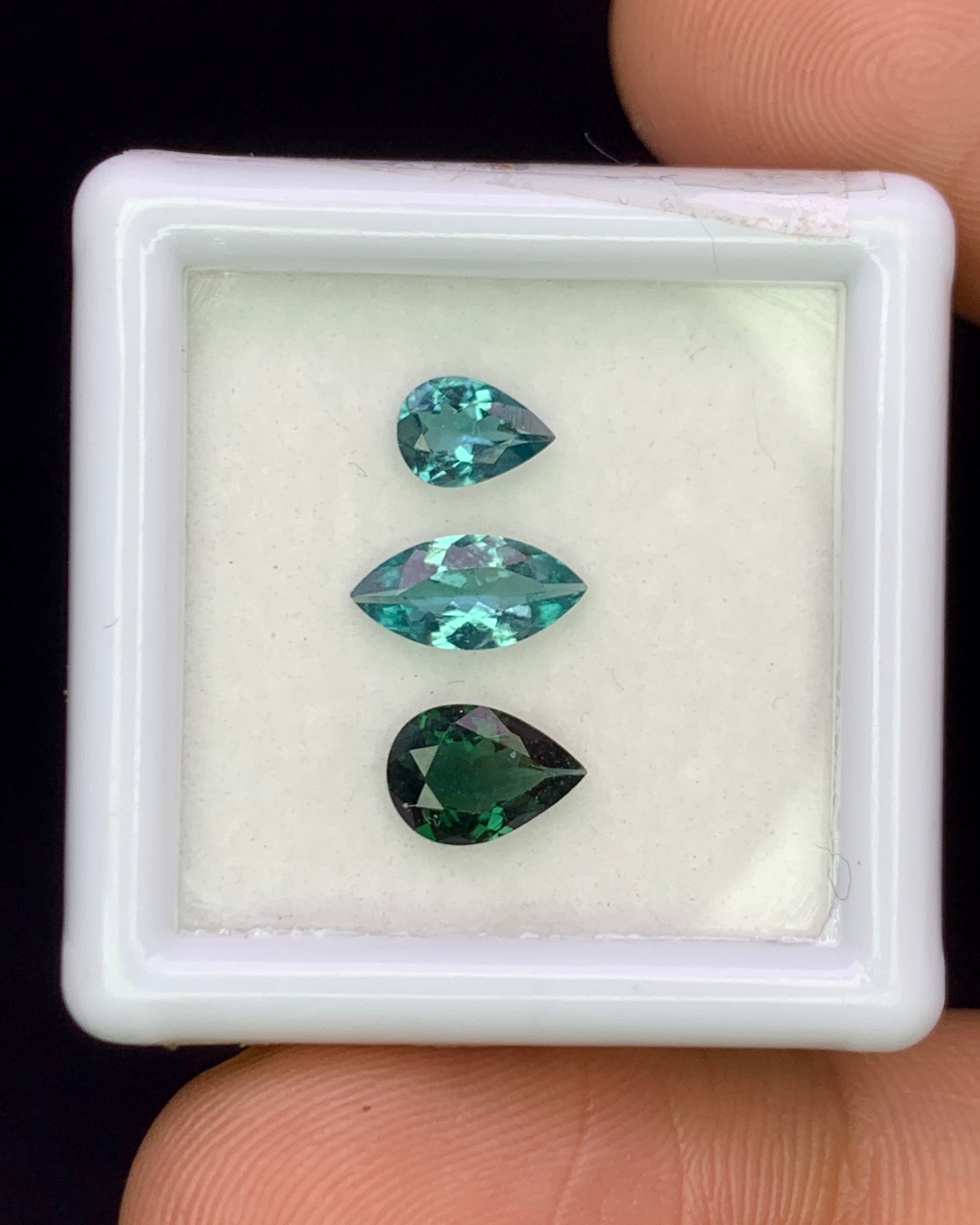 Natural Blue and Green Tourmaline Lot 1.18 Carat Mix Size Pear and Marquise Shape Faceted Gemstone 3 Piece Lot 