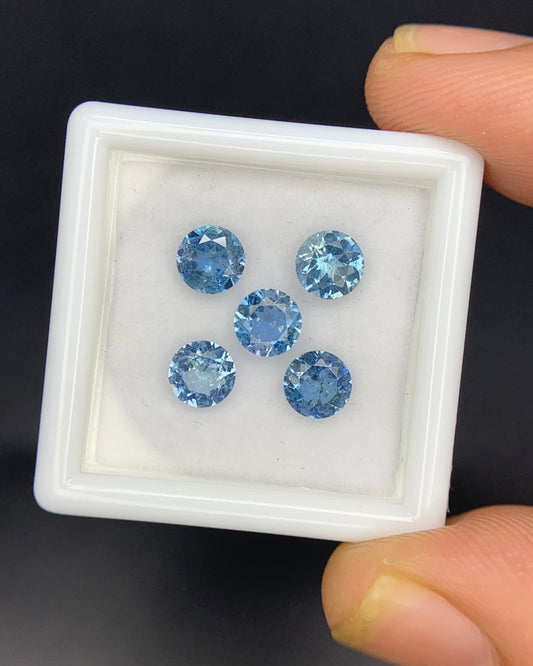 Natural Santa Maria Aquamarine Lot 1.85 Carat 5x5 Round Shape Faceted Gemstone 5 Piece Lot