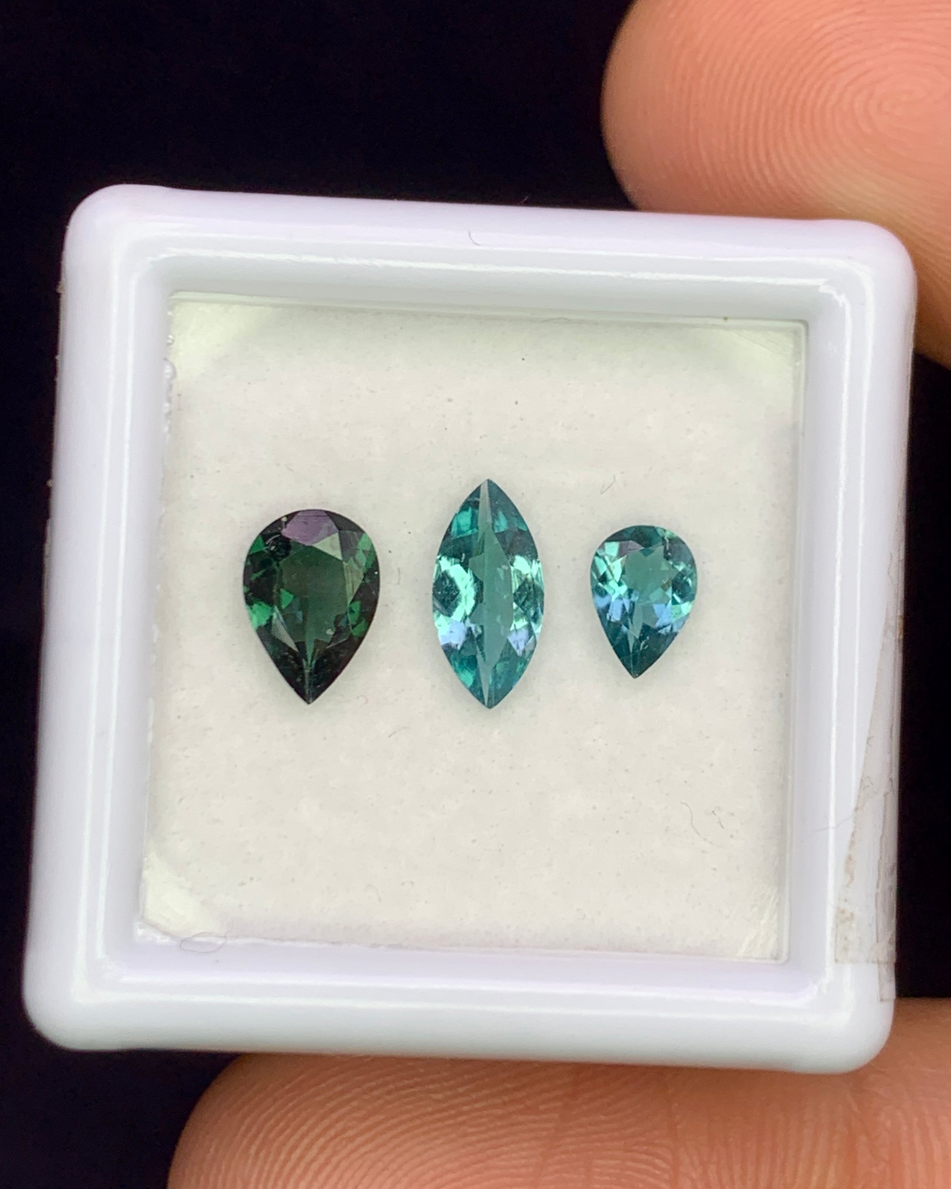 Natural Blue and Green Tourmaline Lot 1.18 Carat Mix Size Pear and Marquise Shape Faceted Gemstone 3 Piece Lot 