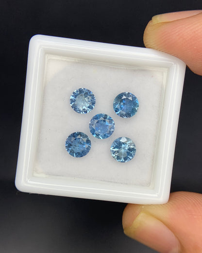 Natural Santa Maria Aquamarine Lot 1.85 Carat 5x5 Round Shape Faceted Gemstone 5 Piece Lot